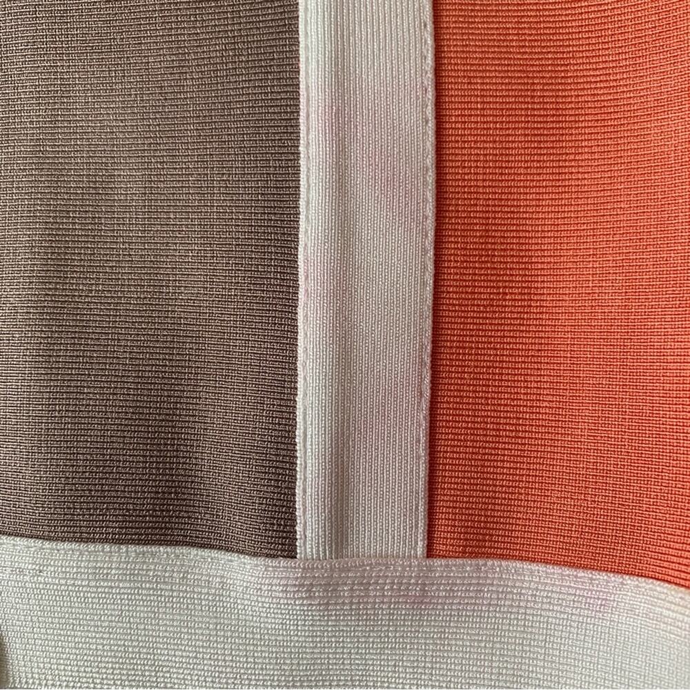 HOUSE OF CB Shah Bodycon Sexy Cut Out Orange Brown White Stripe Strap Mini Dress - Picture 9 of 12